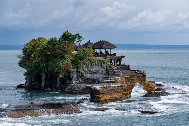 Tanah Lot sea temple on a rock at high tide